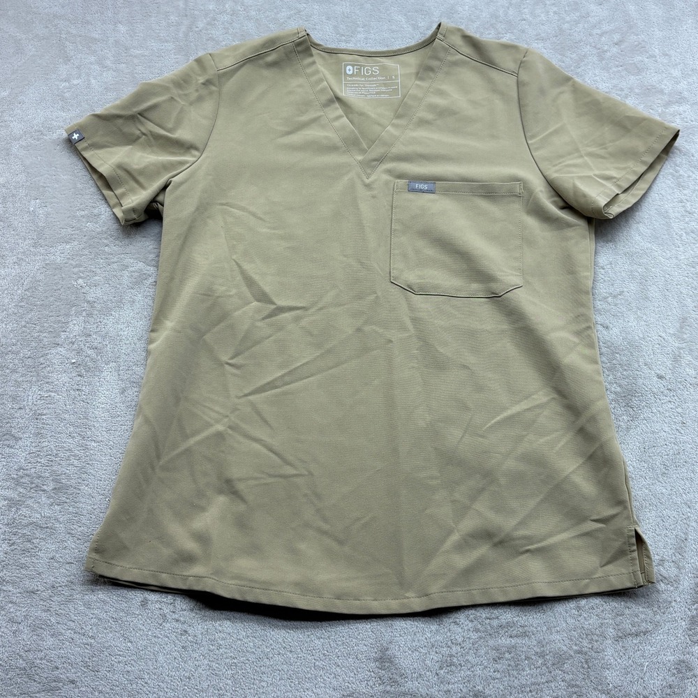 FIGS Scrub Top Women Small Khaki Tan V-Neck Technical Collection Medical Nurse
